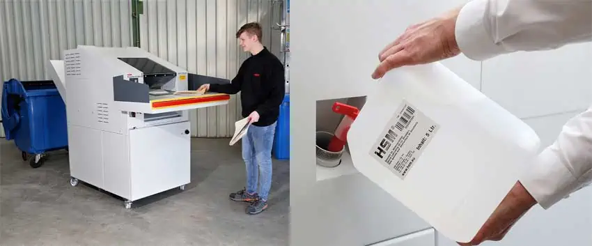 grote papierversnipperaar voorzien van olie